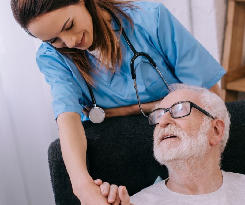 A senior at Three Oaks Hospice in Tinley Park, IL